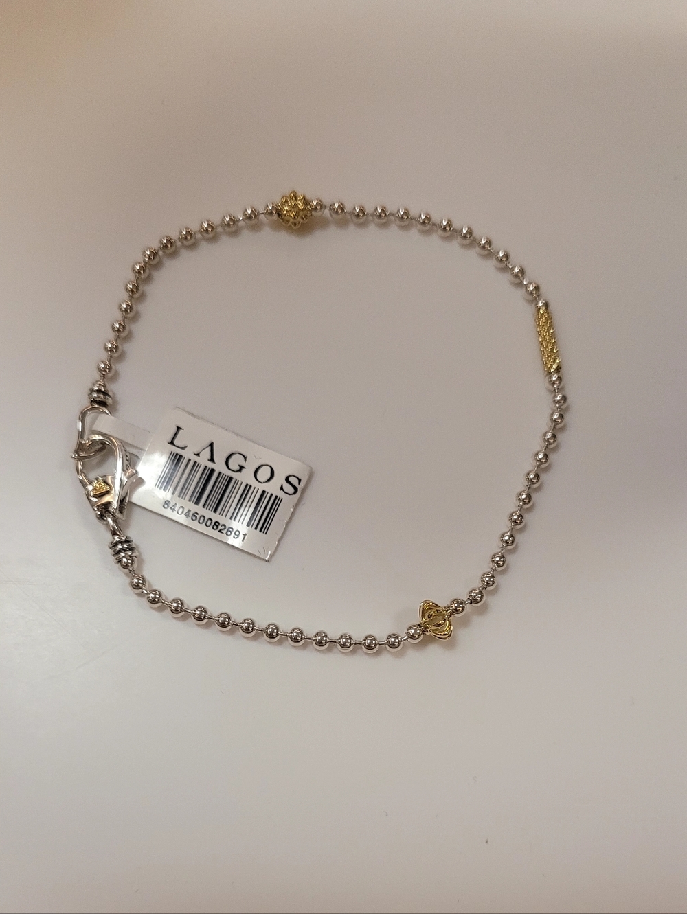 LAGOS Sterling Silver 18K Gld Icon 2.5mm Ball Chain Strand Bracelet Sz.L